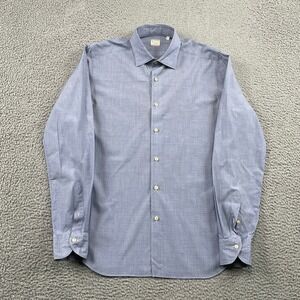 Xacus Dress Shirt Mens 15.75 Blue Micro Dot Tailor Fit Long Sleeve Cotton